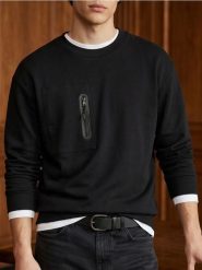 Bluza crewneck z domieszką bawełny - czarny. Czarne bluzy męskie Sinsay, l, bez wzorów, z bawełny, bez kaptura. Za 49.99 zł.