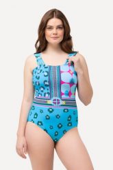 Damski Kostium kąpielowy mieszanka wzorów miękkie miseczki z recyklingu. Niebieskie kostiumy jednoczęściowe damskie Ulla Popken, plus size, bez wzorów, z elastanu, plus size, do pływania. Za 239.99 zł.