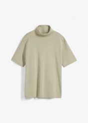 Shirt z golfem, z czystej bawełny organicznej. Zielone bluzki damskie bonprix, bez wzorów, z bawełny, bez kołnierzyka, bez ramiączek. Za 34.99 zł.