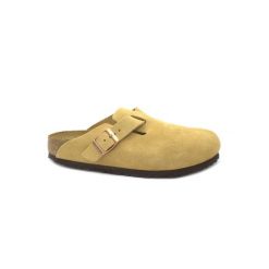 Klapki damskie Birkenstock boston vl. Brązowe klapki damskie Birkenstock, bez wzorów, z materiału, bez obcasa. Za 638.30 zł.