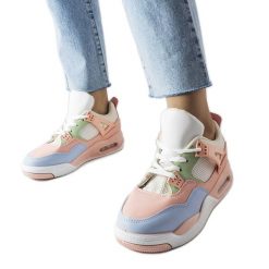Różowe sneakersy z łączonych materiałów Malas. Czerwone trampki i tenisówki damskie bez wzorów, z materiału, klasyczne, bez zapięcia. Za 84.03 zł.