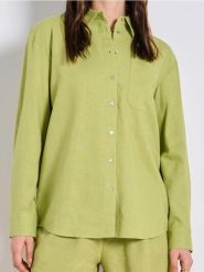 Wiskozowa koszula z domieszką lnu - zielony. Zielone koszule damskie Sinsay, l, bez wzorów, z materiału, bez kołnierzyka, bez ramiączek. Za 33.99 zł.