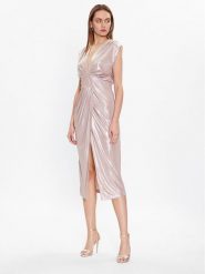 Rinascimento Sukienka koktajlowa CFC0113001003 Beżowy Slim Fit. Brązowe sukienki damskie Rinascimento, l, bez wzorów, z syntetyku, wizytowe, bez kołnierzyka, bez ramiączek. Za 669.99 zł.