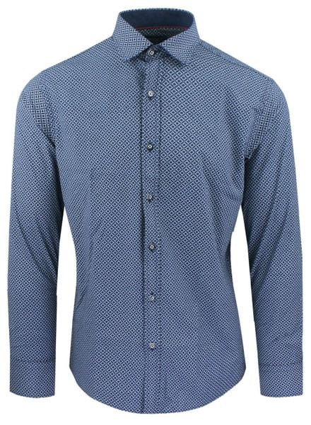 Męska Koszula, Taliowana (Slim Fit) - Rigon - Granat, Wzór. Niebieskie koszule męskie Rigon, m, bez wzorów, z bawełny, biznesowe, bez kołnierzyka, bez ramiączek. Za 139.00 zł.