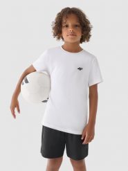 4F Komplet sportowy szybkoschnący na WF (koszulka+spodenki+worek) chłopięcy - multikolor 122/128 (6-8 lat). Czarne szorty dla chłopców 4f, bez wzorów, z dzianiny, sportowe. W wyprzedaży za 69.99 zł.