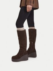Badura Kozaki C-JANE-HY60195-15 Brązowy ciemny. Brązowe kozaki damskie Badura, ze skóry, bez obcasa, na koturnie. Za 349.99 zł.
