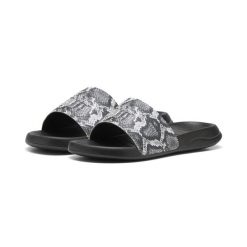 Damskie klapki Popcat 20 Snake Chic PUMA Black Silver Metallic. Czarne klapki damskie Puma, bez wzorów, z syntetyku, klasyczne, bez obcasa. Za 93.25 zł.
