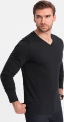 Ombre Męski longsleeve bez nadruku z dekoltem w serek - czarny V6 OM-LSBL-0108 XXL. Czarne bluzki z długim rękawem męskie Ombre, m, bez wzorów, bez kołnierzyka. Za 69.99 zł.