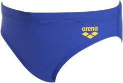 Kąpielówki chłopięce slipy kąpielowe na basen Arena Minions Bananas. Niebieskie kąpielówki dla chłopców Arena, bez wzorów, z elastanu. Za 51.98 zł.