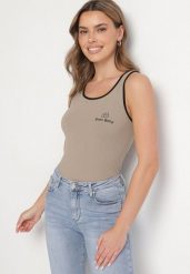 Ciemnozielony Wiskozowy Top Ozdobiony Nadrukiem Amovara. Zielone bluzki damskie Born2be, m, bez wzorów, z jeansu, bez kołnierzyka, bez ramiączek. Za 34.99 zł.