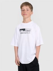 4F T-shirt oversize z nadrukiem chłopięcy - biały 146 (10-11 lat). Białe t-shirty dla chłopców 4f, bez wzorów, z bawełny, bez ramiączek. W wyprzedaży za 29.99 zł.