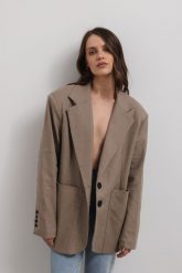 Marynarka z lnem oversize w kolorze CAPPUCCINO- HARLEY-M/L. Żakiety damskie Marsala, l, bez wzorów, z bawełny, eleganckie. Za 459.90 zł.