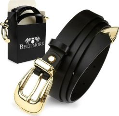 Beltimore Skórzany pasek damski złoty pas kowbojki BELTIMORE D52. Żółte paski damskie Beltimore, bez wzorów. Za 54.99 zł.