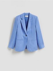 Lniana marynarka - niebieski. Niebieskie żakiety damskie Reserved, l, bez wzorów, z tkaniny. Za 259.99 zł.