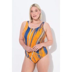 Damski Strój kąpielowy fale lamówka bez miękkich miseczek okrągły dekolt. Brązowe kostiumy jednoczęściowe damskie Ulla Popken, plus size, bez wzorów, z elastanu, sportowe, plus size. Za 199.99 zł.