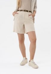 P-ELYS. Brązowe szorty damskie Volcano, s, bez wzorów, ze lnu, z podwyższonym stanem. Za 139.99 zł.