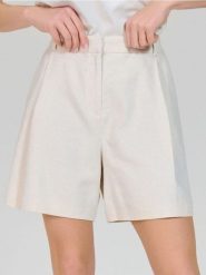 Eleganckie szorty z wysokim stanem - kremowy. Białe szorty damskie Sinsay, l, bez wzorów, z materiału, eleganckie, z podwyższonym stanem. Za 49.99 zł.