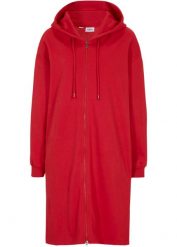 Długa bluza rozpinana z rozcięciami po bokach. Czarne bluzy damskie bonprix, bez wzorów, z kapturem. Za 119.99 zł.
