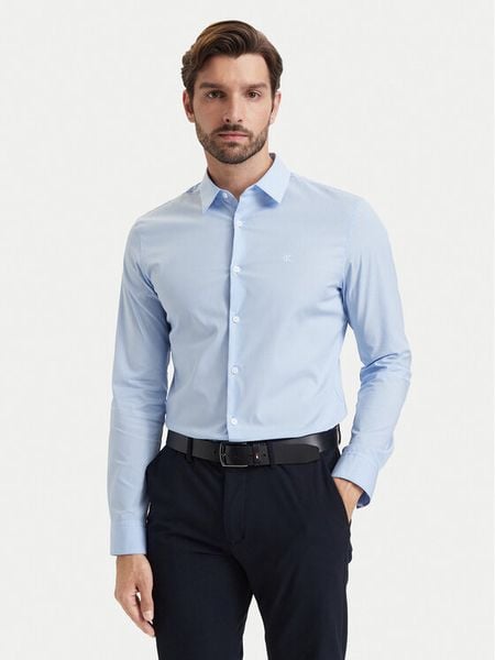 Calvin Klein Koszula LV040BM108 Niebieski Regular Fit. Niebieskie koszule męskie Calvin Klein, l, bez wzorów, z bawełny, bez kołnierzyka, bez ramiączek. Za 369.99 zł.