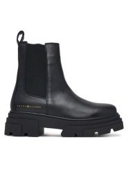 Tommy Hilfiger Sztyblety Leather Chunky Chelsea Boot FW0FW09679 Czarny. Czarne botki damskie Tommy Hilfiger, ze skóry, bez obcasa, na płaskiej podeszwie, bez zapięcia. Za 699.99 zł.