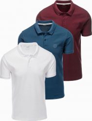 Komplet męskich bawełnianych t-shirtów polo BASIC biały/bordowy/ciemnoniebieski V4 OM-POBS-0133 XL. Białe koszulki polo męskie Ombre, m, bez wzorów, z bawełny, bez ramiączek. Za 376.71 zł.