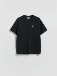 T-shirt comfort fit - czarny. Czarne t-shirty męskie Reserved, l, bez wzorów, z bawełny, bez kołnierzyka. Za 69.99 zł.