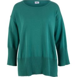 Sweter dzianinowy z okrągłym dekoltem bonprix dymny szmaragdowy. Swetry damskie bonprix. Za 37.99 zł.