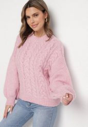 Różowy Sweter z Wełną Zdobiony Warkoczowym Splotem Lakkaria. Czerwone swetry damskie Born2be, z aplikacjami, z jeansu, eleganckie, bez kołnierzyka, bez ramiączek, długie, bez kaptura. Za 159.99 zł.