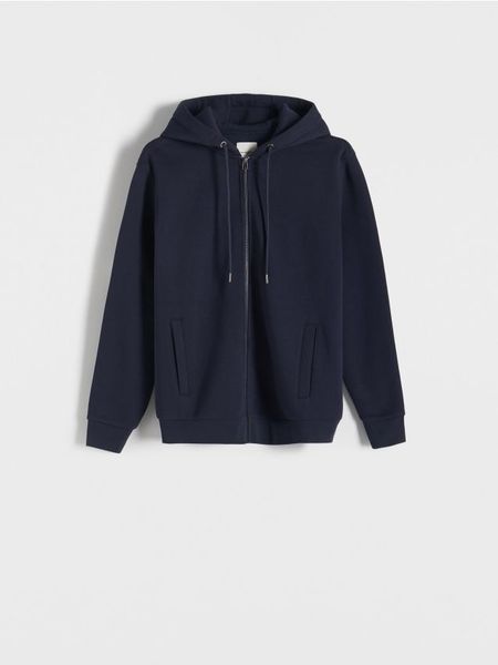 Rozpinana bluza z kapturem - granatowy. Niebieskie bluzy męskie Reserved, l, bez wzorów, z bawełny, z kapturem. Za 149.99 zł.