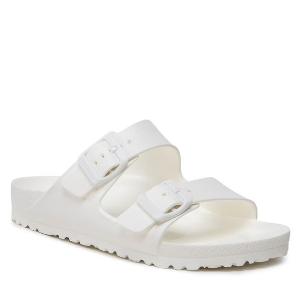 Klapki Birkenstock. Białe klapki damskie Birkenstock, bez wzorów, bez obcasa. Za 249.99 zł.