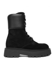 Badura Trzewiki EO-AMIRA-8002 Czarny. Czarne botki damskie Badura, ze skóry, bez obcasa, bez zapięcia. Za 429.99 zł.