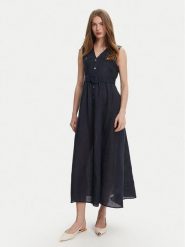 Marella Sukienka letnia Picchio 2513221064 Granatowy Regular Fit. Niebieskie sukienki damskie Marella, na lato, bez wzorów, ze lnu, bez kołnierzyka, bez ramiączek. Za 799.99 zł.