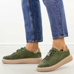 Khaki skórzane sneakersy damskie Sergio Leone Sp110. Brązowe półbuty damskie Sergio Leone, na jesień, bez wzorów, z jeansu, biznesowe, bez obcasa, na platformie, bez zapięcia. Za 219.00 zł.