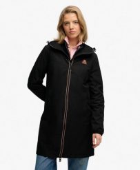 Superdry Długa Kurtka Wiatrówka Damska – Luźny Krój, Czarna. Czarne kurtki damskie Superdry., z aplikacjami, z materiału. Za 341.00 zł.