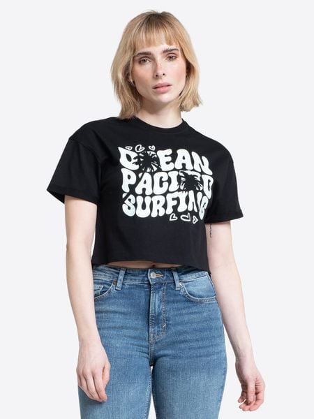 T-shirt Cropped Ocean Pacific. Czarne t-shirty damskie Ocean Pacific, xs, bez wzorów, z bawełny, klasyczne, bez kołnierzyka. Za 135.39 zł.