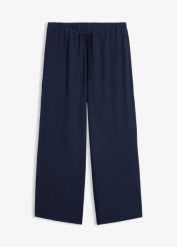 Spodnie culotte z materiału ze strukturą. Białe spodnie materiałowe damskie bonprix, bez wzorów. Za 129.99 zł.