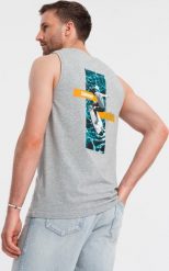 Ombre Bawełniany tank top męski z nadrukiem Summer Vibe szary melanż V3 OM-TSTT-0191 XXL. Szare t-shirty męskie Ombre, m, bez wzorów, z bawełny, bez kołnierzyka. Za 39.99 zł.