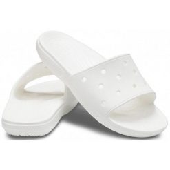 Crocs klapki damskie Classic Slide białe 206121 100. Białe klapki damskie Crocs, bez wzorów. W wyprzedaży za 111.95 zł.