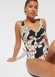 Modelujący kostium kąpielowy średni stopień modelowania sylwetki, dekolt w serek. Czarne kostiumy jednoczęściowe damskie bonprix, bez wzorów. Za 159.99 zł.