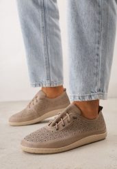 Beżowe Skórzane Tenisówki z Ażurową Cholewką Nesseli. Brązowe trampki i tenisówki damskie Born2be, w ażurowe wzory, z jeansu, biznesowe, bez zapięcia. Za 209.99 zł.