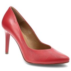 Czółenka damskie Clasicco, cholewka z gładkiej skóry naturalnej z klasycznym wycięciem i noskiem w szpic smukły obcas o prostym profilu, czerwone, 19. Czerwone czółenka damskie Clasicco, bez wzorów, ze skóry, eleganckie, bez obcasa, na obcasie, bez zapięcia. Za 235.00 zł.