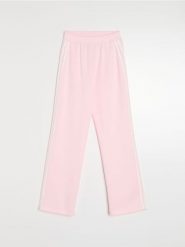 Spodnie carrot z miękkiej dzianiny scuba z lampasem - różowy. Czerwone spodnie materiałowe damskie Sinsay, l, bez wzorów, z dzianiny. Za 49.99 zł.