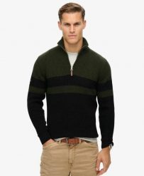 Superdry Sweter półgolf z półzamkiem w paski – 100% bawełna organiczna. Czarne swetry przez głowę męskie Superdry., m, bez wzorów, z bawełny, bez kołnierzyka. Za 378.95 zł.