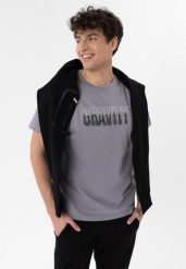 T-shirt z printem, Comfort Fit, T-SILVER. Szare t-shirty męskie Volcano, l, bez wzorów, z bawełny, klasyczne, bez kołnierzyka. Za 69.99 zł.