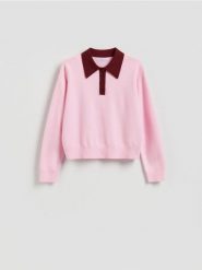 Sweter polo z wiskozą - różowy. Czerwone swetry damskie Reserved, l, bez wzorów, z dzianiny, bez kołnierzyka, bez ramiączek, bez kaptura. Za 129.99 zł.