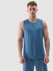 4F Tank top treningowy regular z materiału z recyklingu męski - niebieski XXL. Niebieskie koszulki sportowe męskie 4f, m, bez wzorów, z dzianiny, bez kołnierzyka, bez ramiączek, na fitness i siłownię. W wyprzedaży za 29.99 zł.