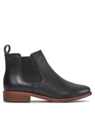 Clarks Sztyblety Taylor Shine 261119654 Czarny. Czarne botki damskie Clarks, z materiału, bez obcasa, na płaskiej podeszwie, bez zapięcia. Za 359.99 zł.