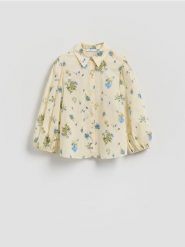 Bawełniana koszula w kwiaty - różowy. Czerwone koszule damskie Reserved, l, bez wzorów, z bawełny, bez kołnierzyka, bez ramiączek. Za 129.99 zł.