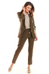 Khaki Żakiet bez Zapięcia z Maszczonym Rękawem 3/4. Brązowe żakiety damskie Awama, l, bez wzorów, z elastanu. Za 249.90 zł.