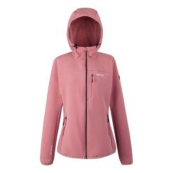 Kurtka damska softshell przeciwdeszczowy Ossek. Czerwone kurtki sportowe damskie Regatta, bez wzorów, z materiału, bez kaptura, trekkingowe. W wyprzedaży za 249.99 zł.